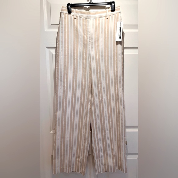 NWT Calvin Klein women pants beige/white Striped high rise straight legs size 6 - Picture 3 of 8